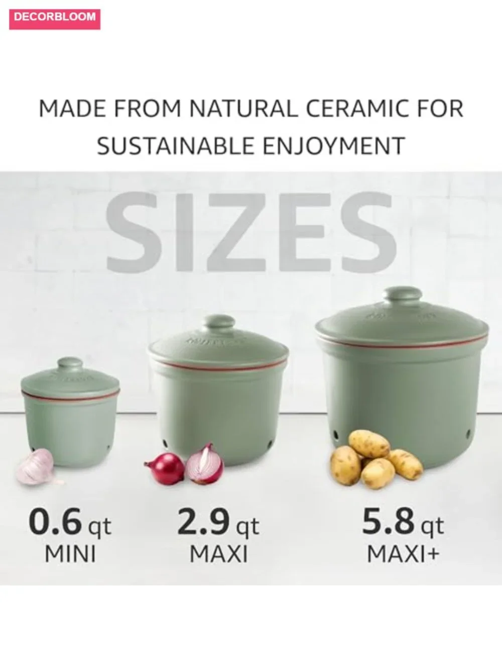 Romertopf Freshness Storage Potato Onion Garlic Clay Pot Set of 3 with Lids